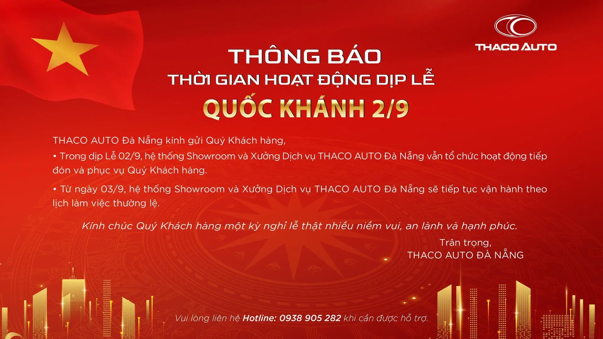 Thông báo lịch hoạt động dịp Lễ Quốc khánh 2/9