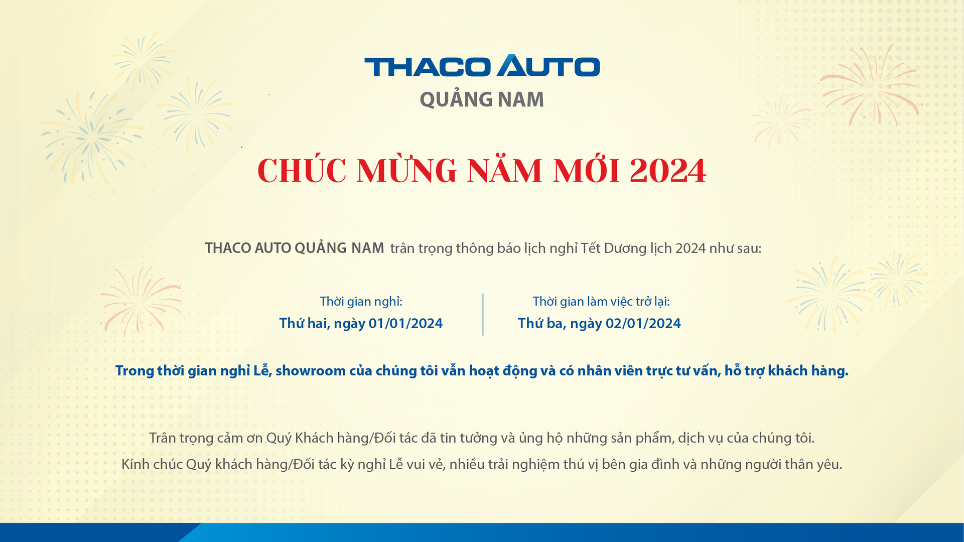 THÔNG BÁO LỊCH TRỰC TẾT DƯƠNG LỊCH 2024