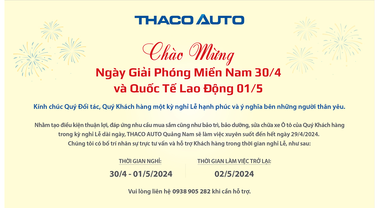 THÔNG BÁO LỊCH LÀM VIỆC DỊP LỄ 30/4 - 01/5